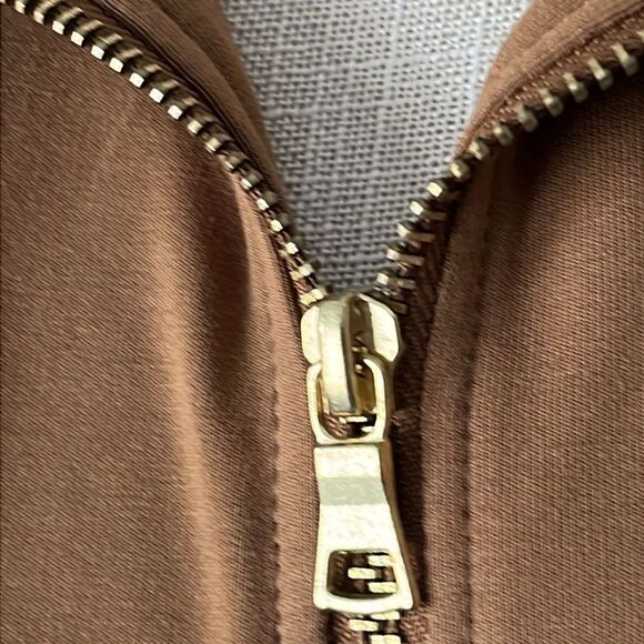 Ruby Rd Gold Studded Tan Sweatshirt Jacket Full Zipper Pockets NWOT SZ L - Picture 3 of 8